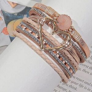 Boho Heart Wrap Multi-Layer Crystal Bracelet Bangle